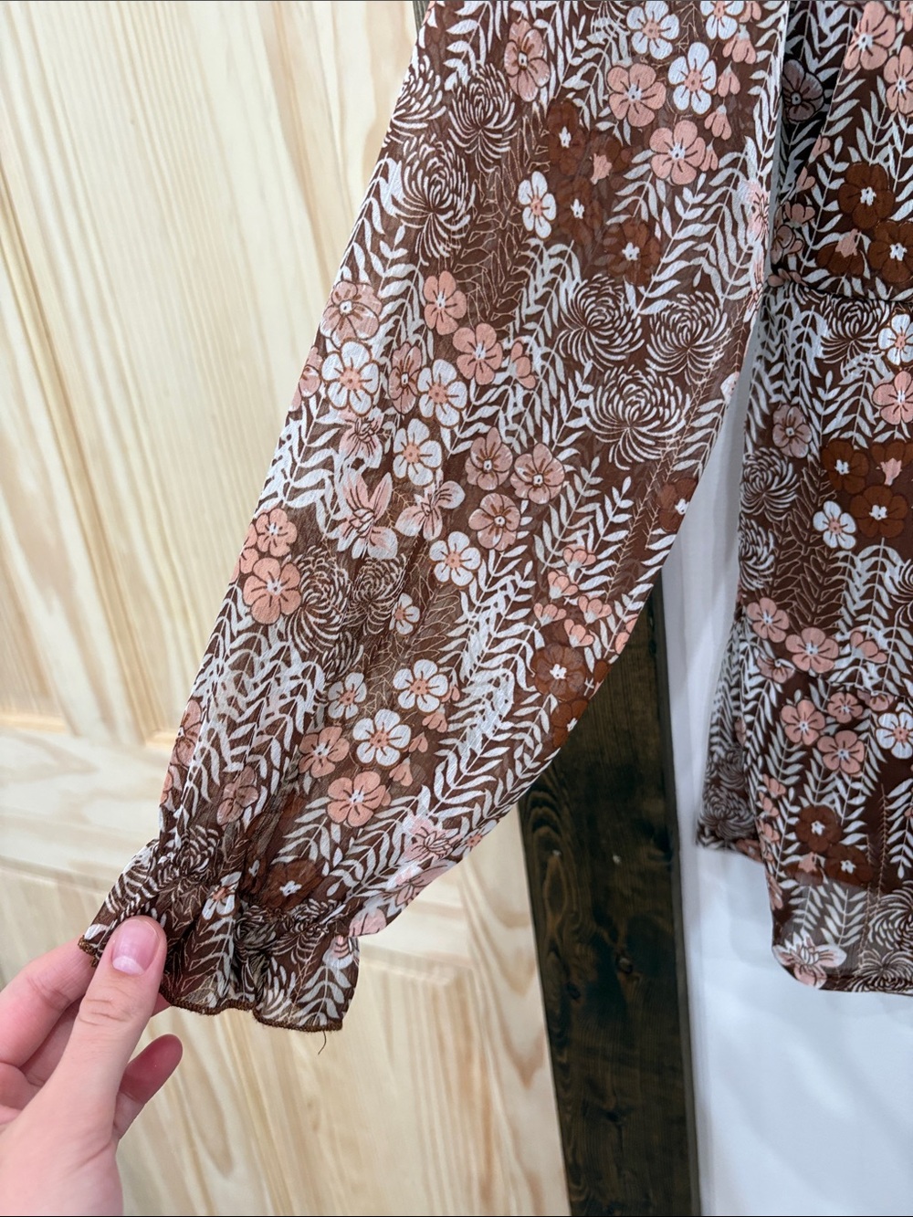 SHEIN Brown and Pink Floral Tiered Peasant Blouse - Picture 3 of 4